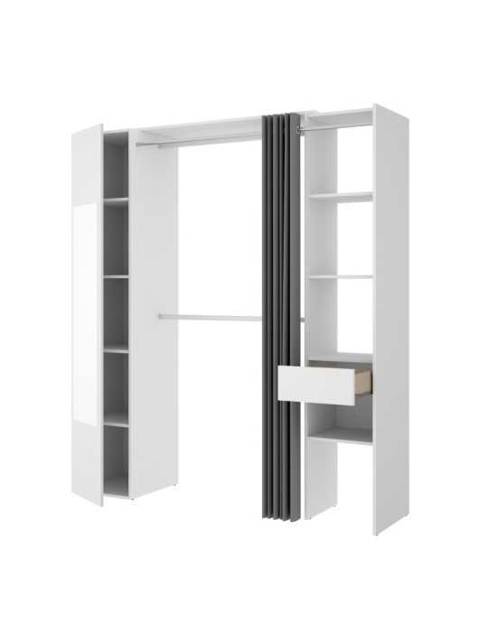 Conjunto vestidor dormitorio SUIT DEKIT con columna cerrada con espejo y cortina blanco