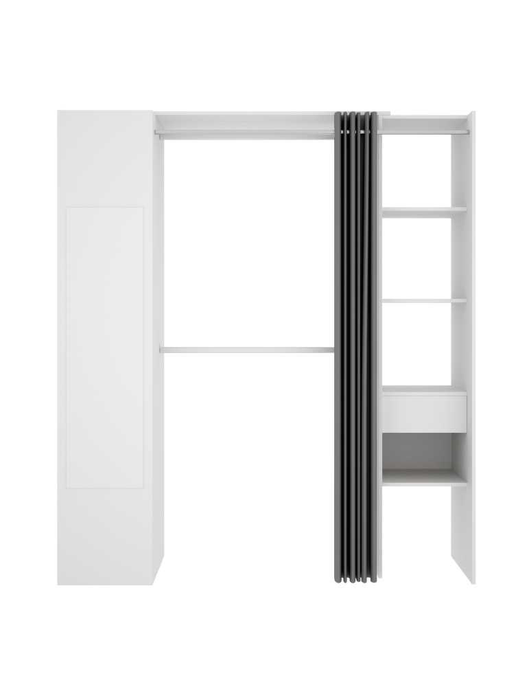 Conjunto vestidor dormitorio SUIT DEKIT con columna cerrada con espejo y cortina blanco