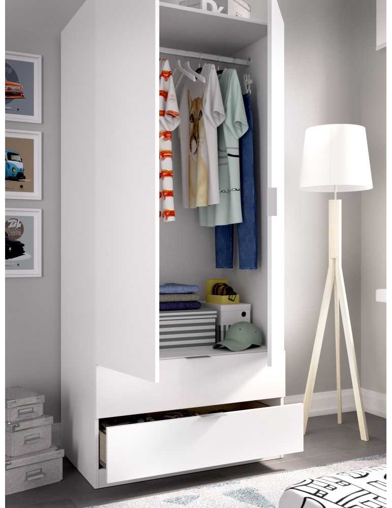 Armario vestidor dormitorio ESSEN DEKIT 2 puertas 2 cajones 80 blanco