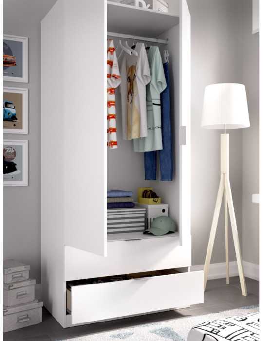 Armario vestidor dormitorio ESSEN DEKIT 2 puertas 2 cajones 80 blanco