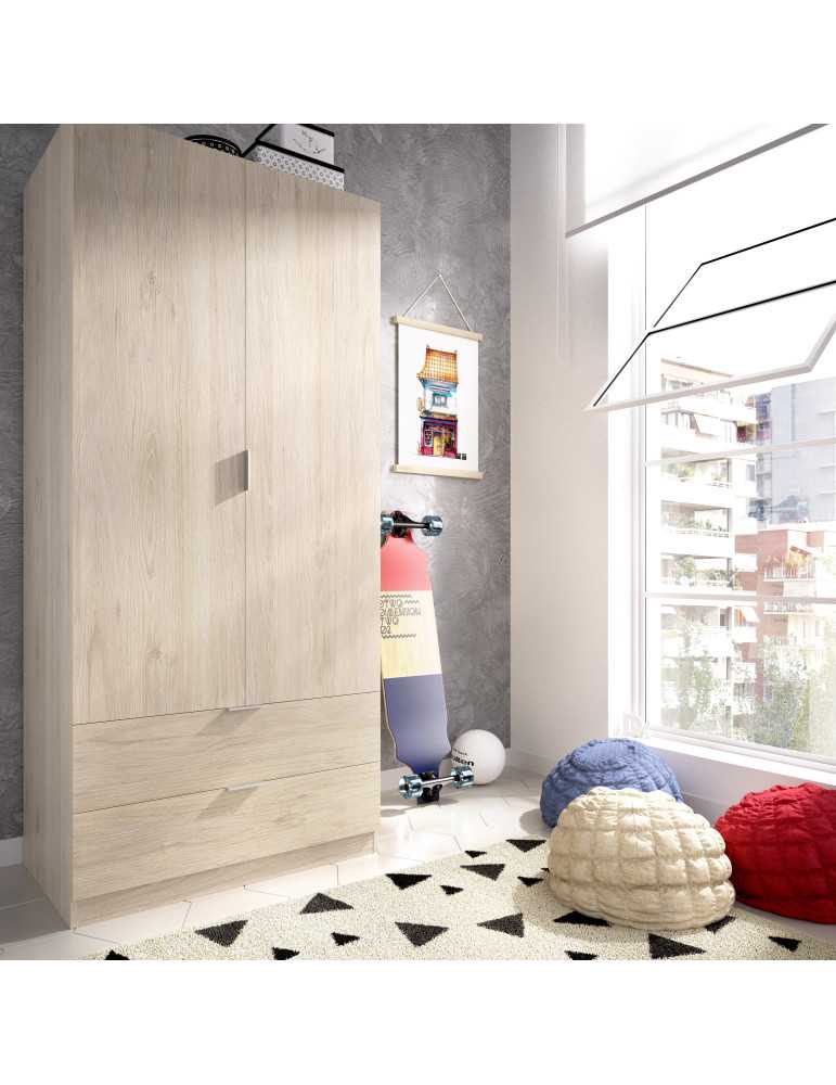 Armario vestidor dormitorio ESSEN DEKIT 2 puertas 2 cajones 80 natural