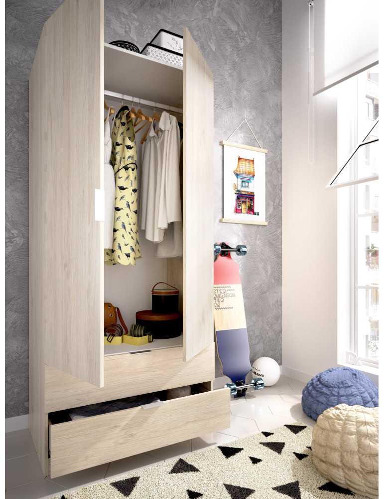 Armario vestidor dormitorio ESSEN DEKIT 2 puertas 2 cajones 80 natural