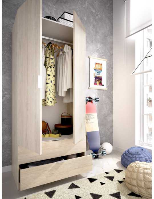 Armario vestidor dormitorio ESSEN DEKIT 2 puertas 2 cajones 80 natural