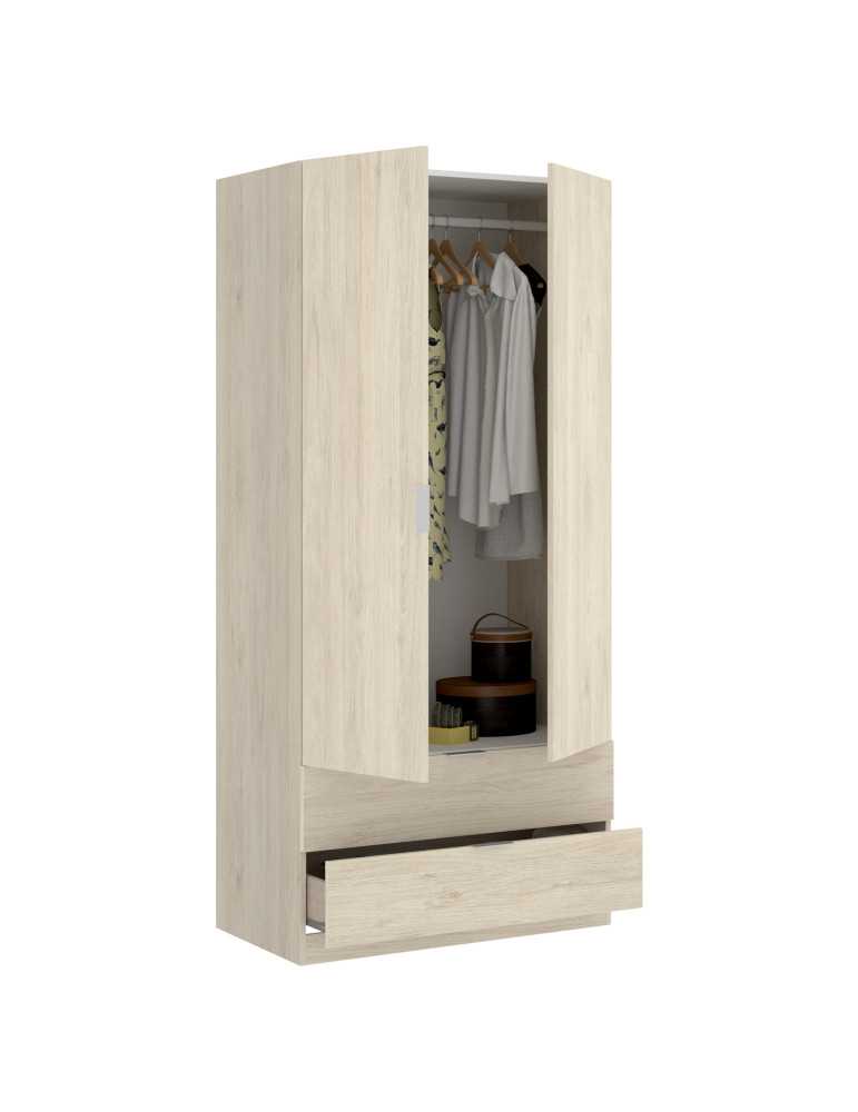 Armario vestidor dormitorio ESSEN DEKIT 2 puertas 2 cajones 80 natural
