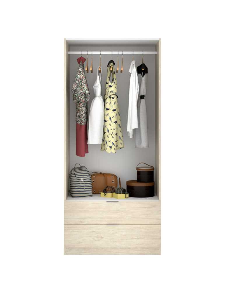 Armario vestidor dormitorio ESSEN DEKIT 2 puertas 2 cajones 80 natural