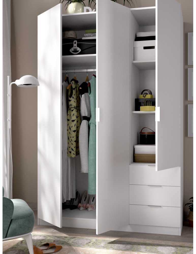 Armario vestidor dormitorio ESSEN DEKIT 3 puertas 3 cajones blanco