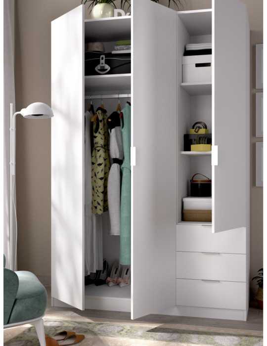 Armario vestidor dormitorio ESSEN DEKIT 3 puertas 3 cajones blanco