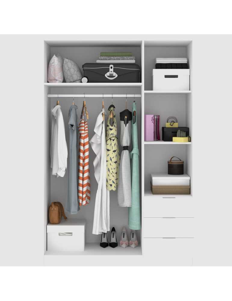 Armario vestidor dormitorio ESSEN DEKIT 3 puertas 3 cajones blanco