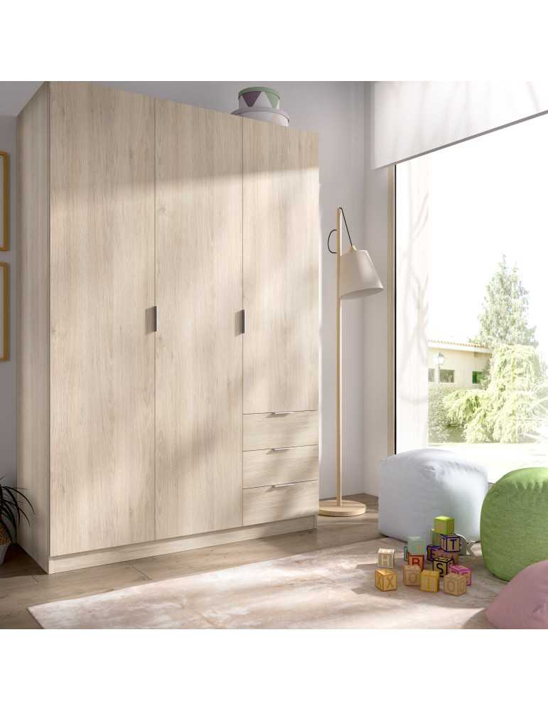 Armario vestidor dormitorio ESSEN DEKIT 3 puertas 3 cajones natural
