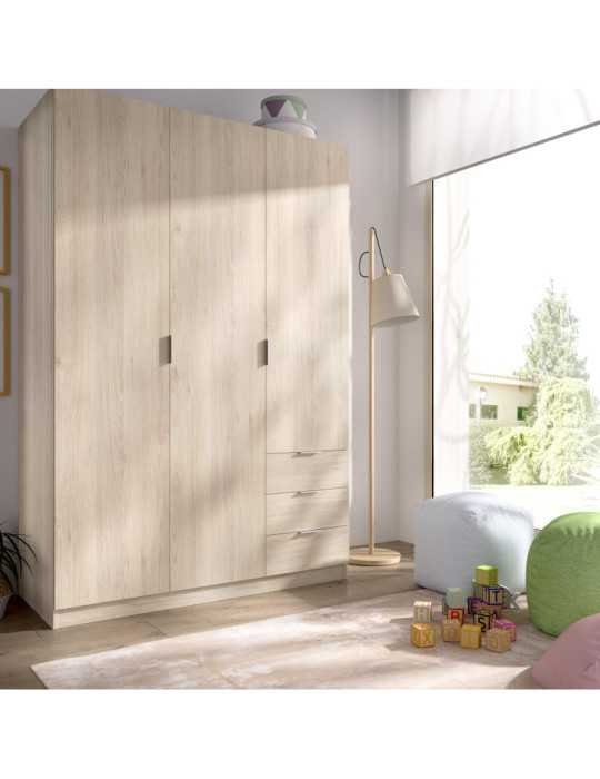 Armario vestidor dormitorio ESSEN DEKIT 3 puertas 3 cajones natural