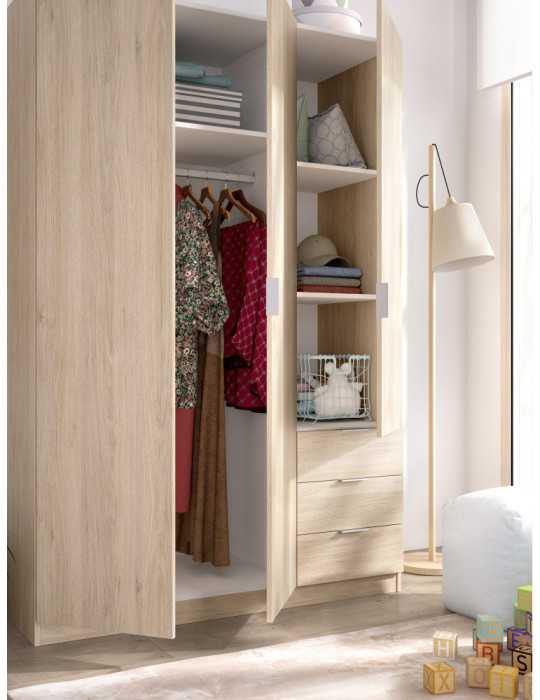 Armario vestidor dormitorio ESSEN DEKIT 3 puertas 3 cajones natural