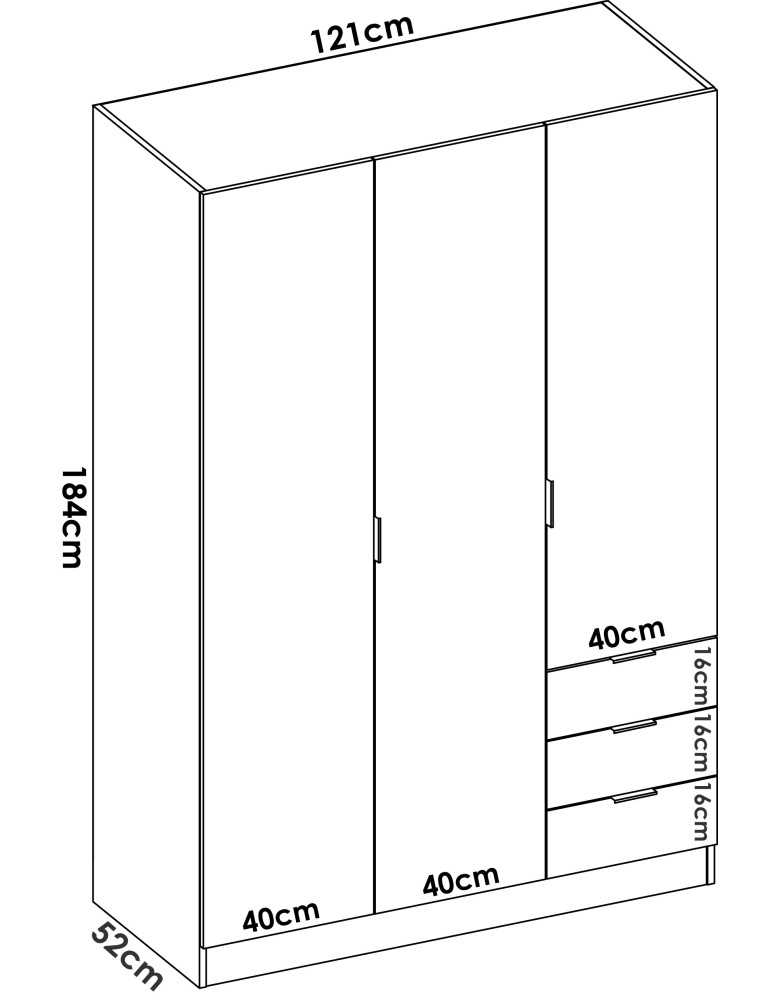 Armario vestidor dormitorio ESSEN DEKIT 3 puertas 3 cajones natural