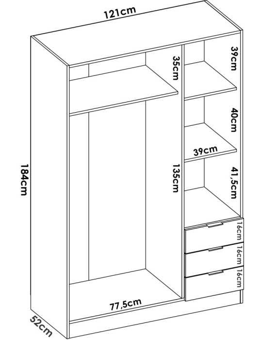 Armario vestidor dormitorio ESSEN DEKIT 3 puertas 3 cajones natural