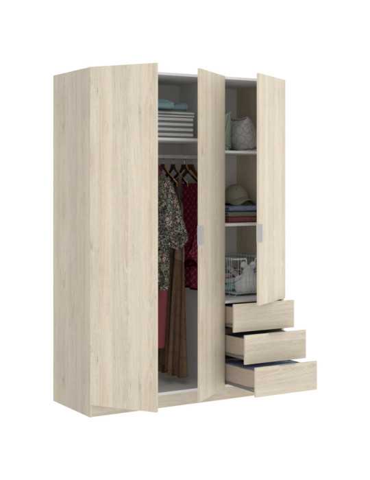 Armario vestidor dormitorio ESSEN DEKIT 3 puertas 3 cajones natural