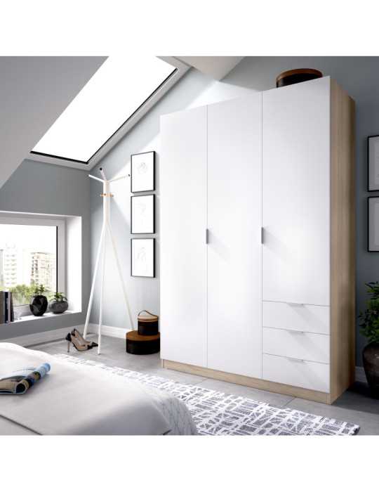 Armario vestidor dormitorio ESSEN DEKIT 3 puertas 3 cajones natural / blanco