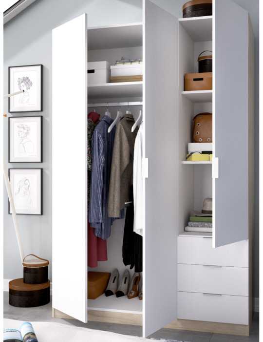 Armario vestidor dormitorio ESSEN DEKIT 3 puertas 3 cajones natural / blanco