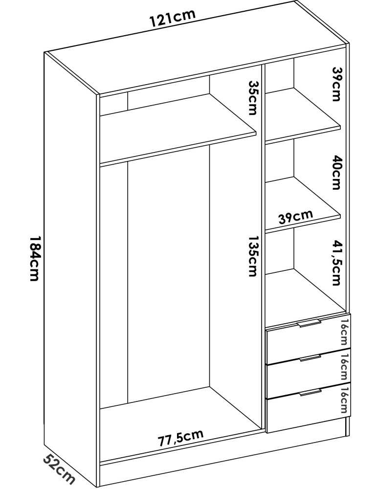 Armario vestidor dormitorio ESSEN DEKIT 3 puertas 3 cajones natural / blanco