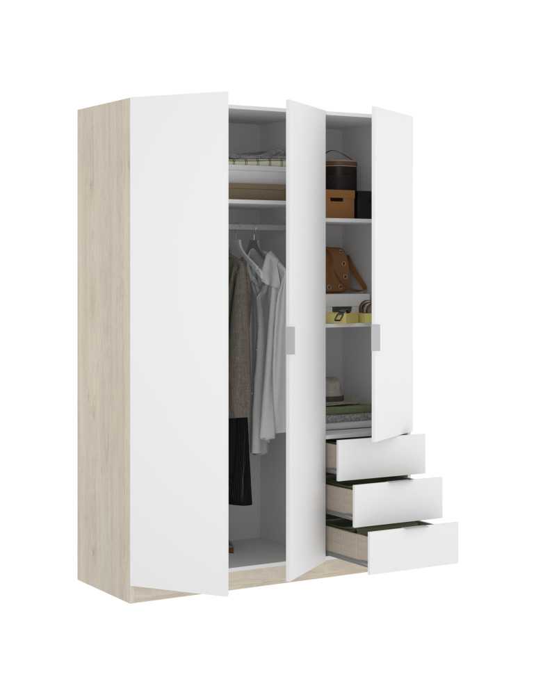 Armario vestidor dormitorio ESSEN DEKIT 3 puertas 3 cajones natural / blanco
