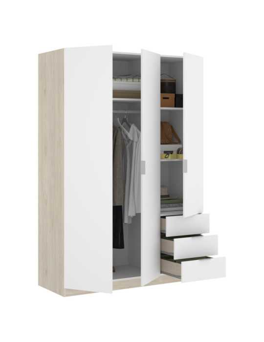 Armario vestidor dormitorio ESSEN DEKIT 3 puertas 3 cajones natural / blanco