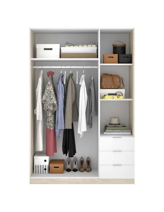 Armario vestidor dormitorio ESSEN DEKIT 3 puertas 3 cajones natural / blanco
