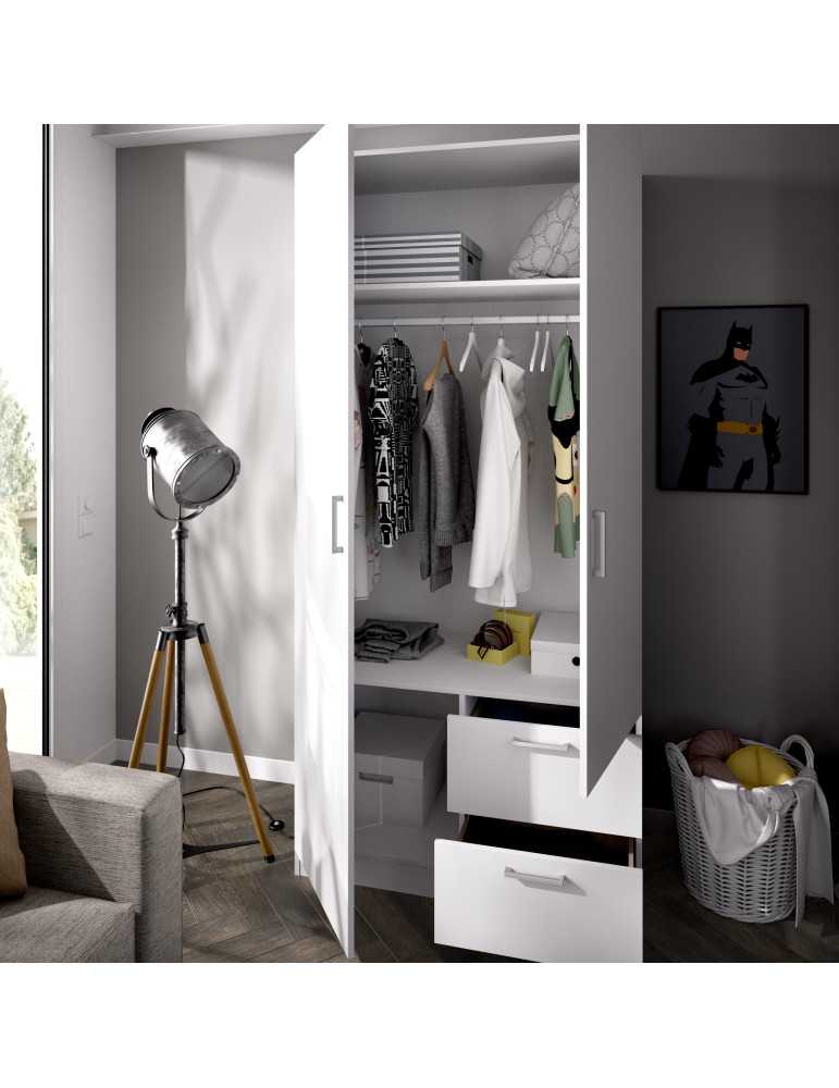 Armario vestidor dormitorio MAXI DEKIT 2 puertas y 2 cajones blanco
