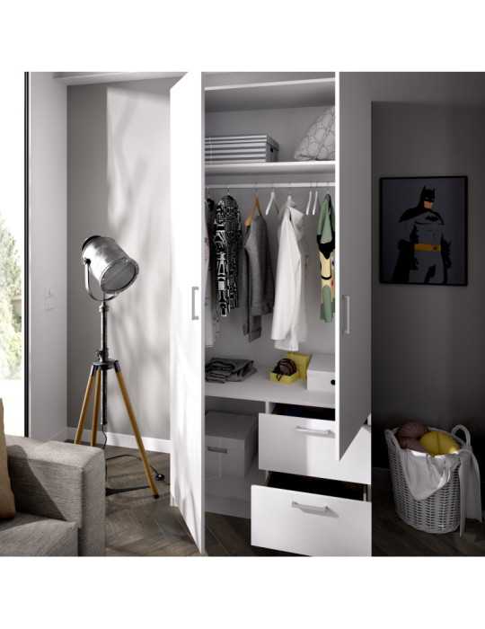 Armario vestidor dormitorio MAXI DEKIT 2 puertas y 2 cajones blanco