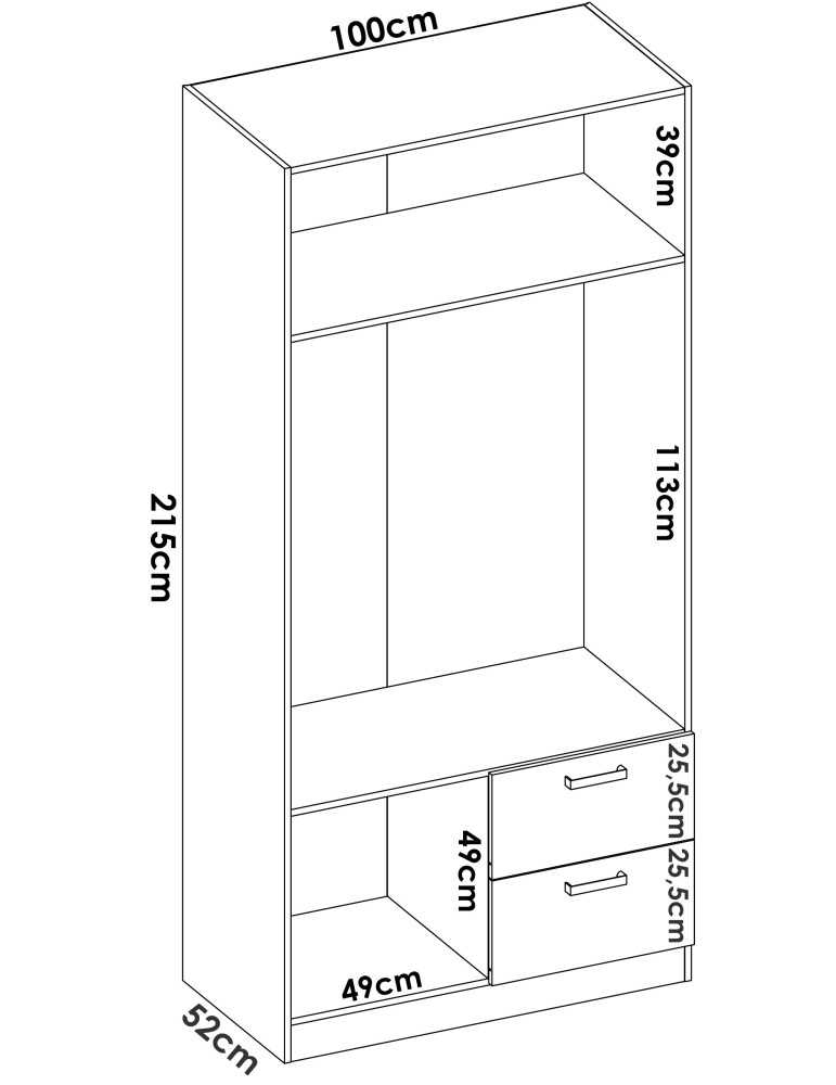 Armario vestidor dormitorio MAXI DEKIT 2 puertas y 2 cajones blanco
