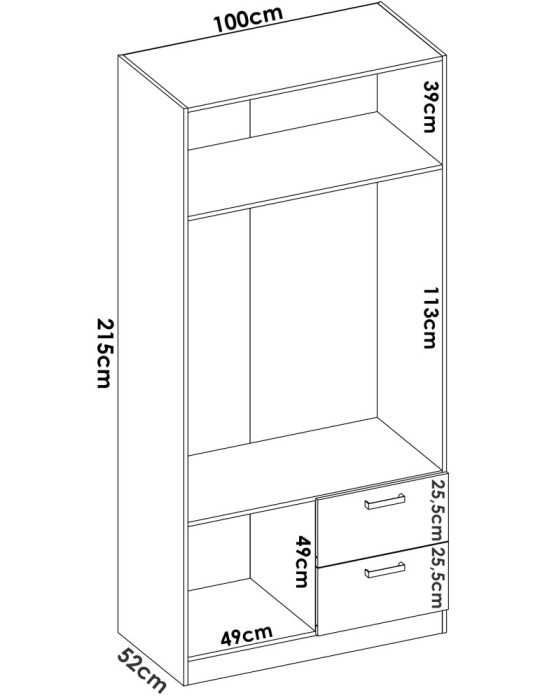 Armario vestidor dormitorio MAXI DEKIT 2 puertas y 2 cajones blanco