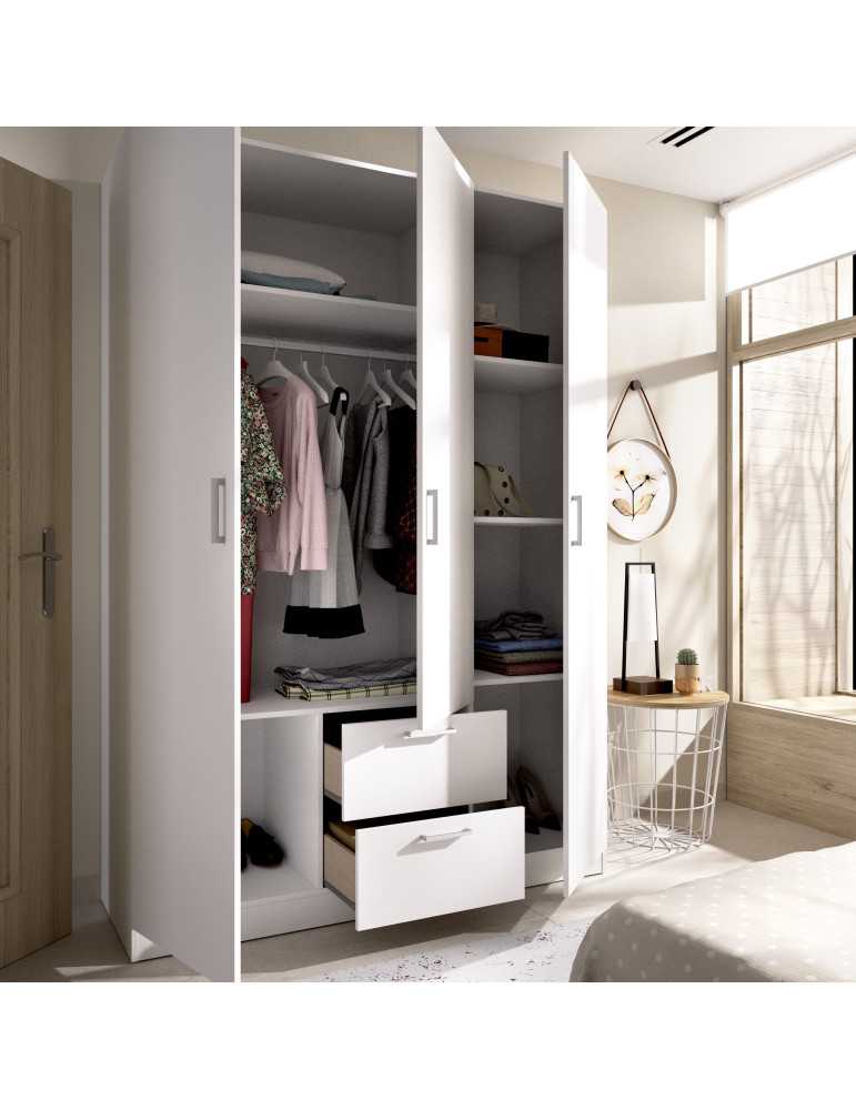 Armario vestidor dormitorio MAXI DEKIT 3 puertas y 2 cajones blanco
