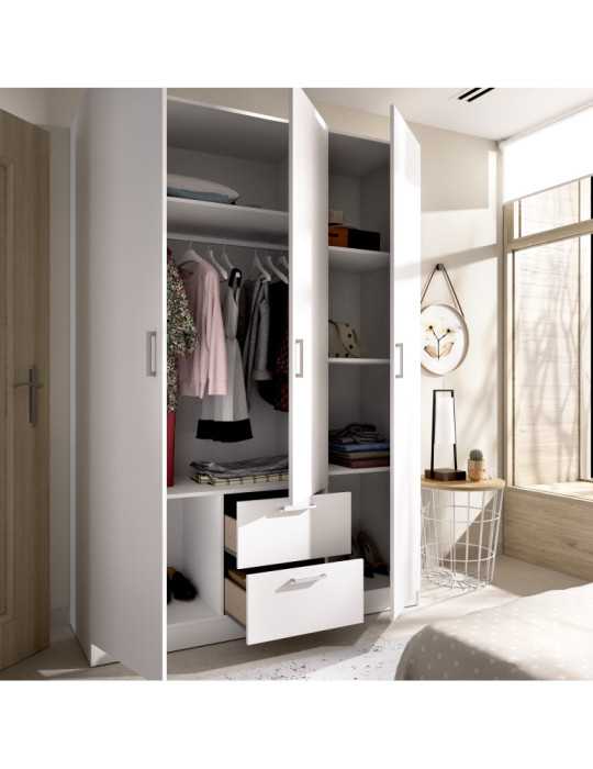 Armario vestidor dormitorio MAXI DEKIT 3 puertas y 2 cajones blanco