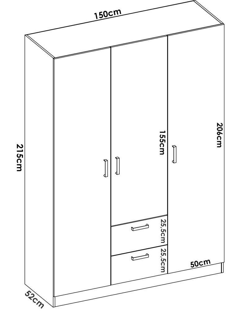 Armario vestidor dormitorio MAXI DEKIT 3 puertas y 2 cajones blanco