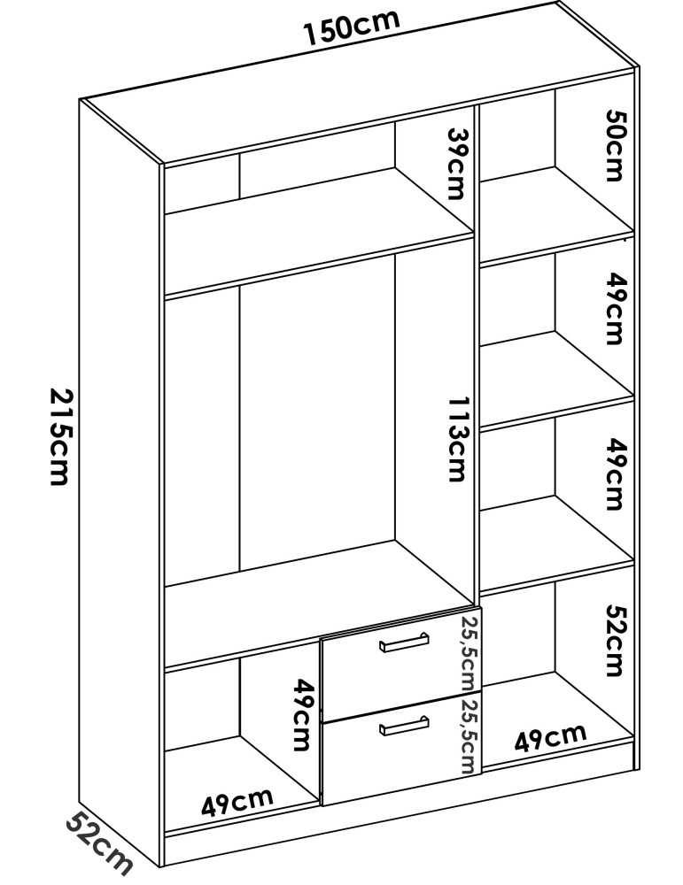 Armario vestidor dormitorio MAXI DEKIT 3 puertas y 2 cajones blanco