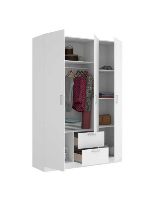 Armario vestidor dormitorio MAXI DEKIT 3 puertas y 2 cajones blanco