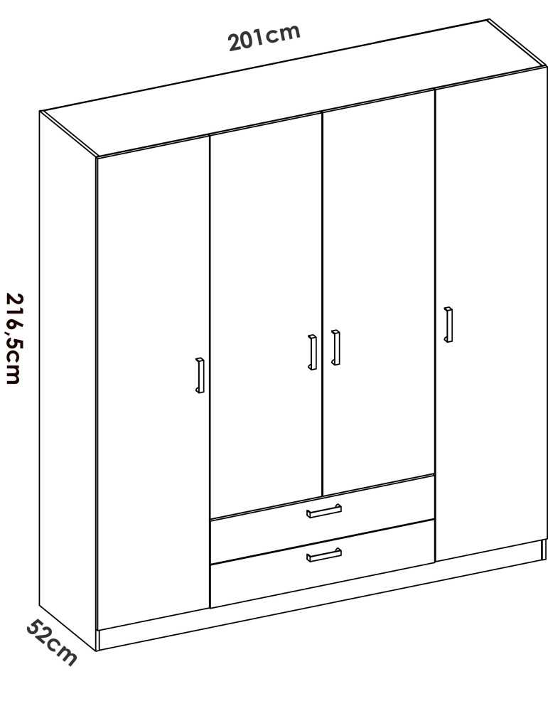 Armario vestidor dormitorio MAXI DEKIT 4 puertas + 2 cajones blanco
