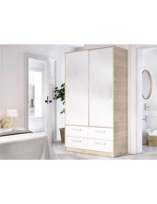 Armario vestidor dormitorio DEKIT 2 puertas corredera + 4 cajones natural/blanco