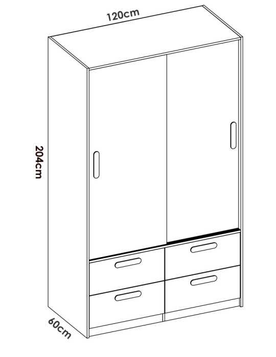 Armario vestidor dormitorio DEKIT 2 puertas corredera + 4 cajones natural/blanco