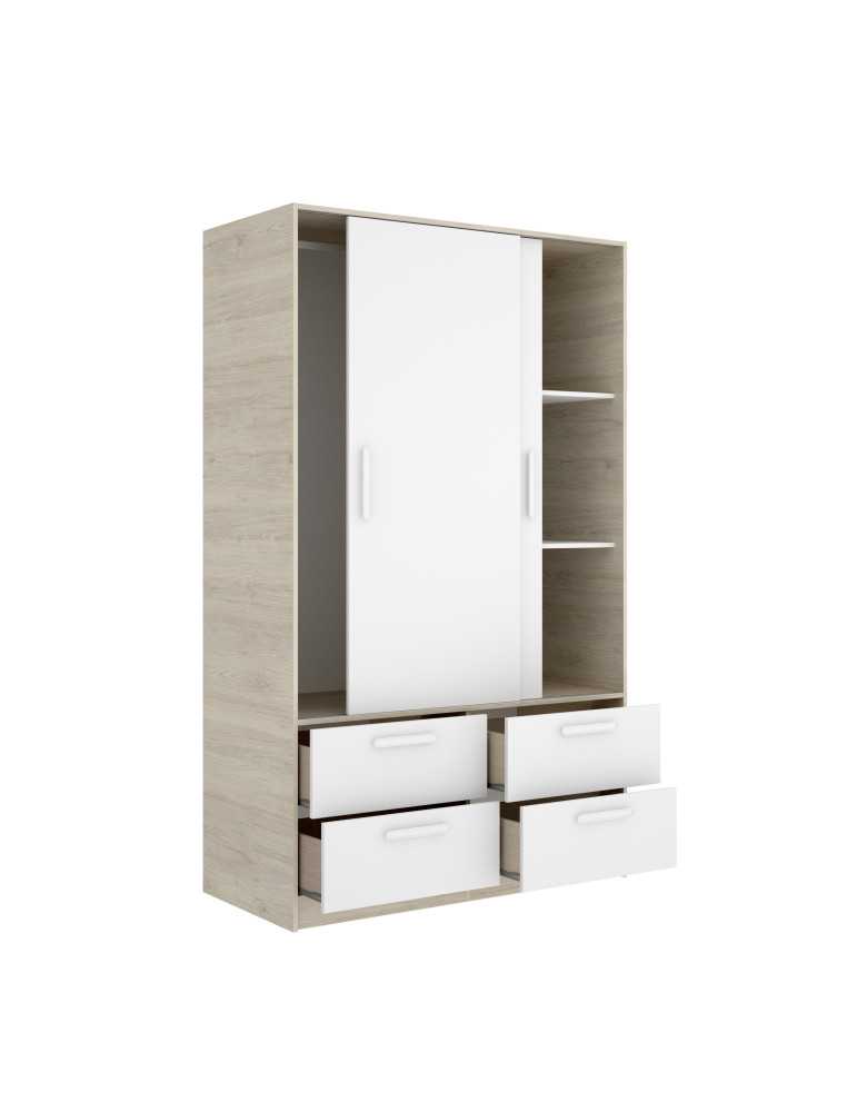 Armario vestidor dormitorio DEKIT 2 puertas corredera + 4 cajones natural/blanco