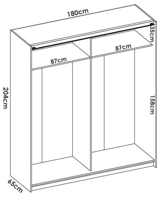 Armario vestidor dormitorio SLIDE DEKIT 2 puertas corredera 180 b. brillo