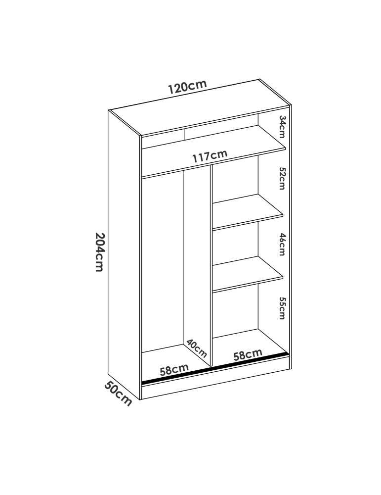 Armario vestidor dormitorio SLIDE DEKIT 2 puertas corredera plus 120 natural / b. brillo