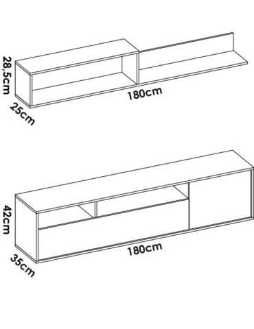 Mueble TV compacto para salon BAY DEKIT blanco/natural 2