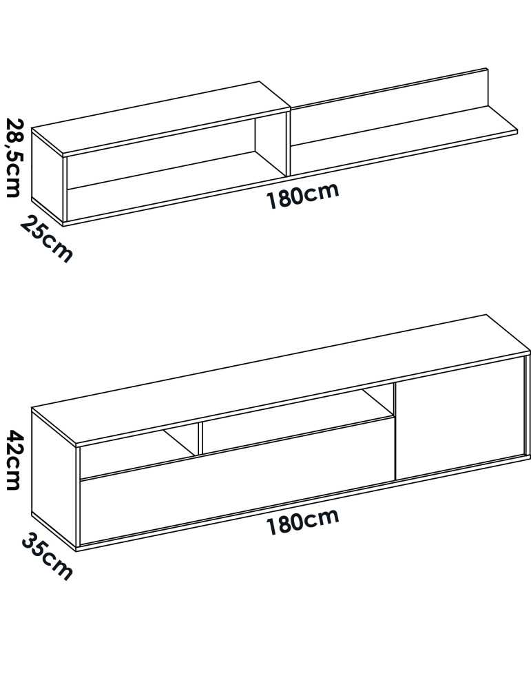 Mueble TV compacto para salon BAY DEKIT blanco/natural