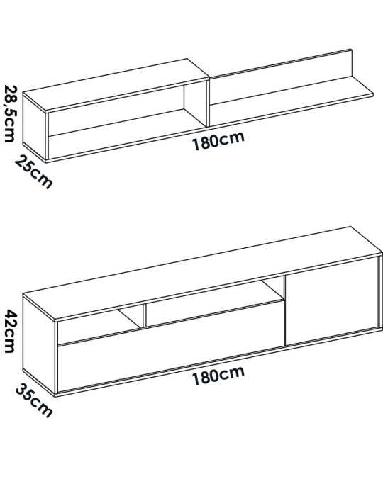 Mueble TV compacto para salon BAY DEKIT blanco/natural