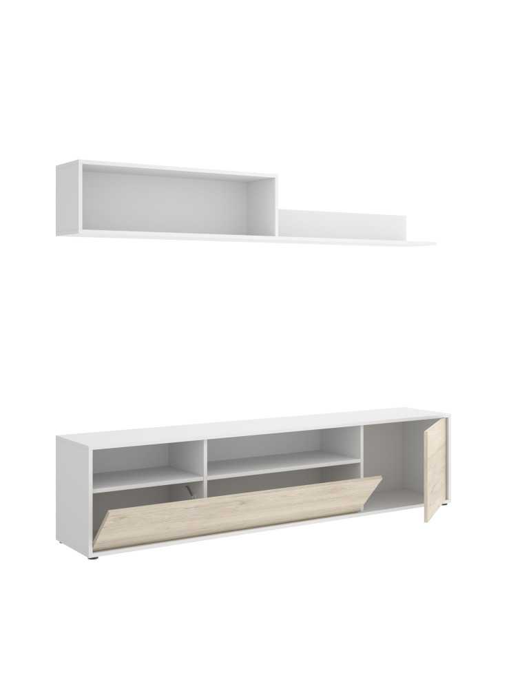 Mueble TV compacto para salon BAY DEKIT blanco/natural