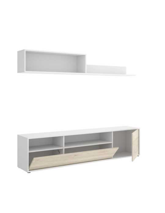 Mueble TV compacto para salon BAY DEKIT blanco/natural
