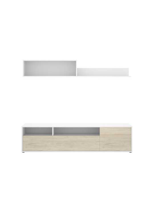 Mueble TV compacto para salon BAY DEKIT blanco/natural