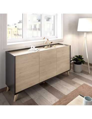 Mueble para salon NESS DEKIT aparador 3 puertas grafito / natural 2