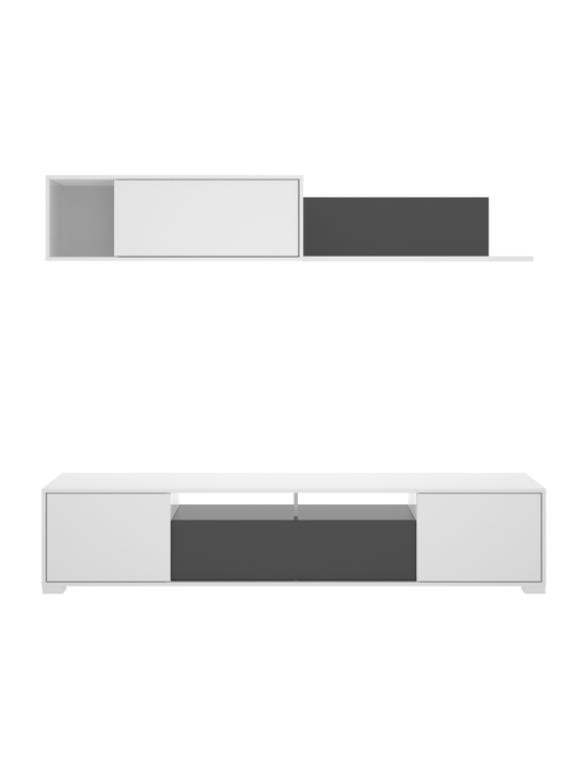 Mueble para salon KEN DEKIT TV con puertas y estante a pared b. brillo / grafito