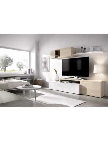 Mueble para salon ELLE DEKIT TV compacto b. brillo / natural