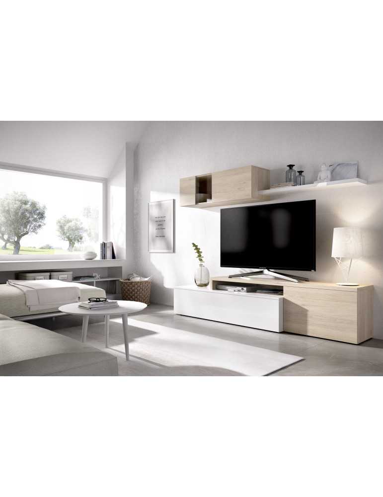 Mueble para salon ELLE DEKIT TV compacto b. brillo / natural