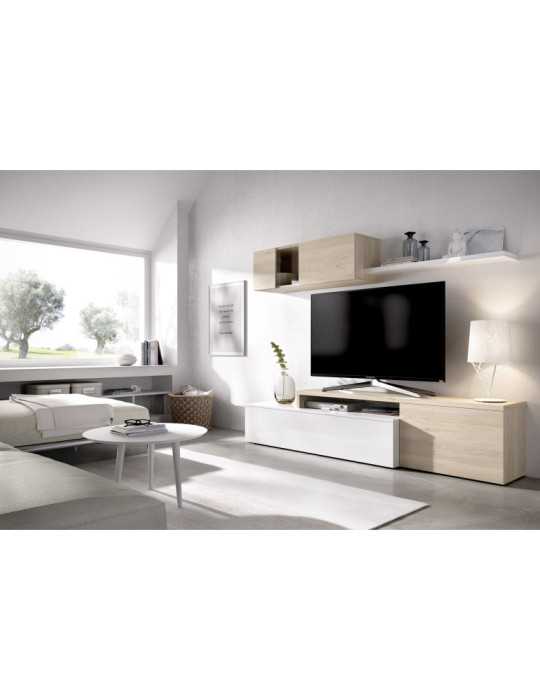 Mueble para salon ELLE DEKIT TV compacto b. brillo / natural